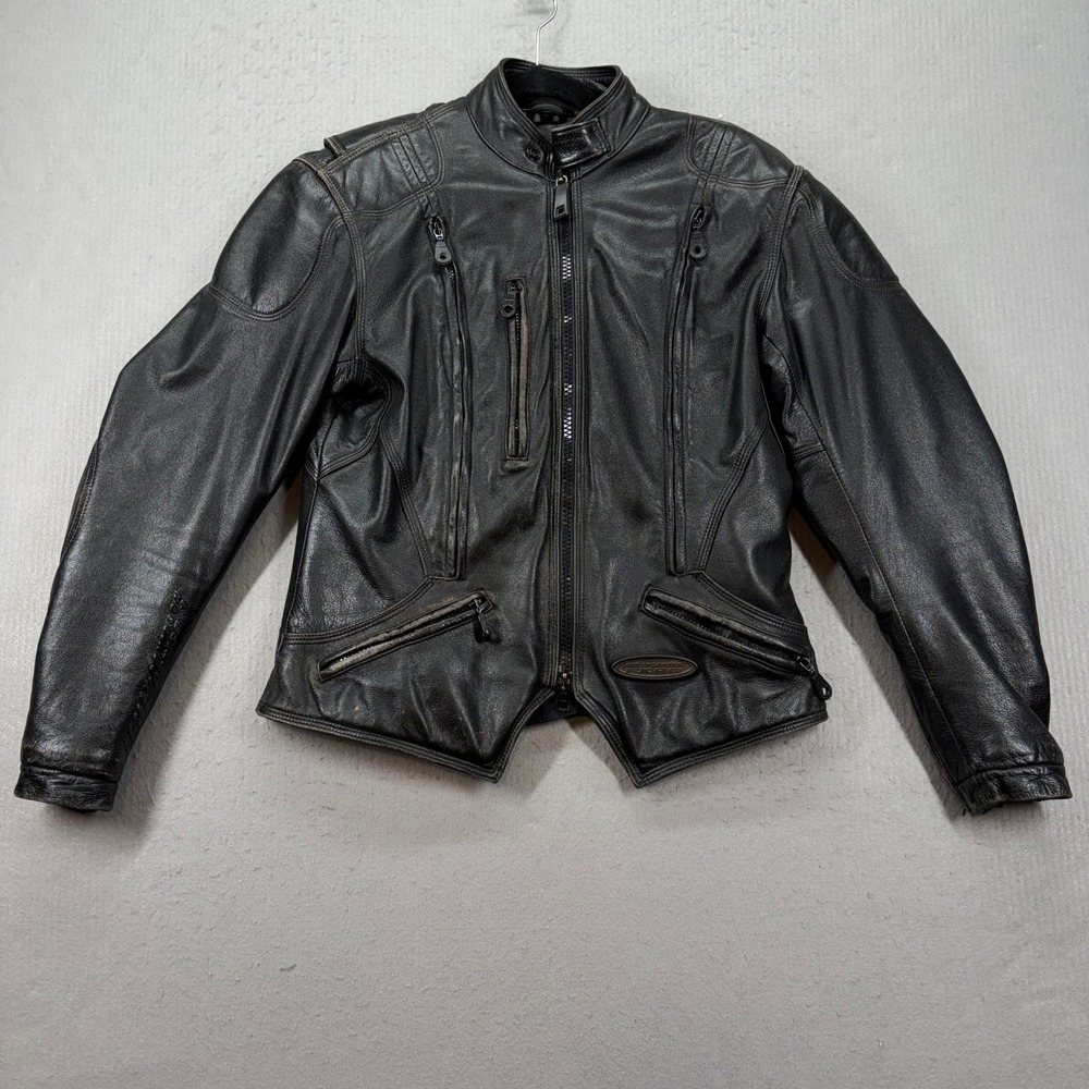 Harley-Davidson FXRG Leather Motorcycle Jacket Womens Small Black Padded Vent